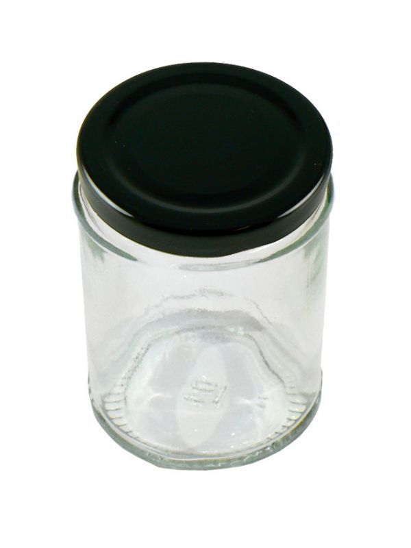 Jam Jars Round Glass 300ml (x128) Black Lids 1