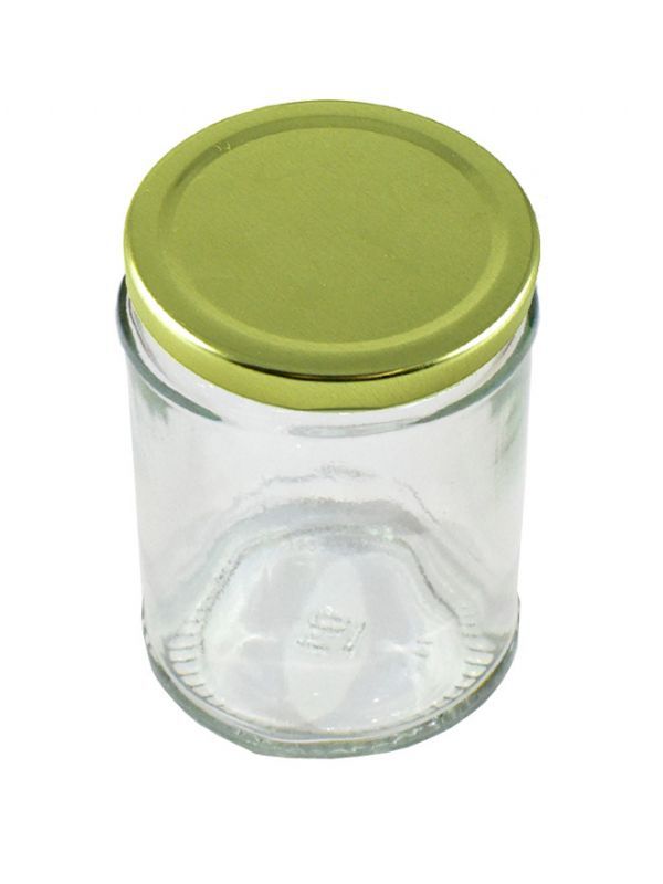 Jam Jars Round Glass 300ml (x128) Gold Button Lids 1