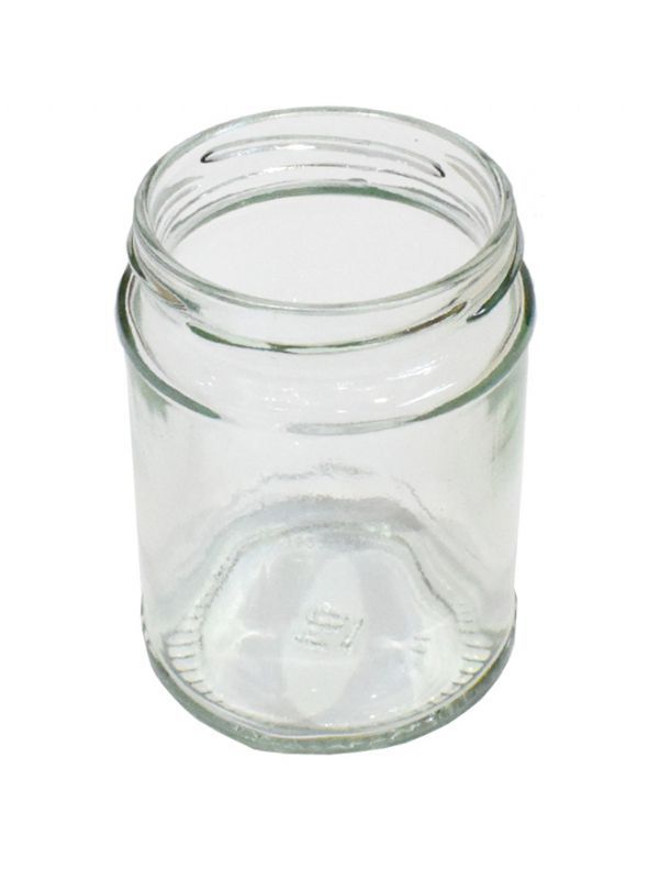 Panelled Food Jar Round Glass 300ml (x864) with Black Lids