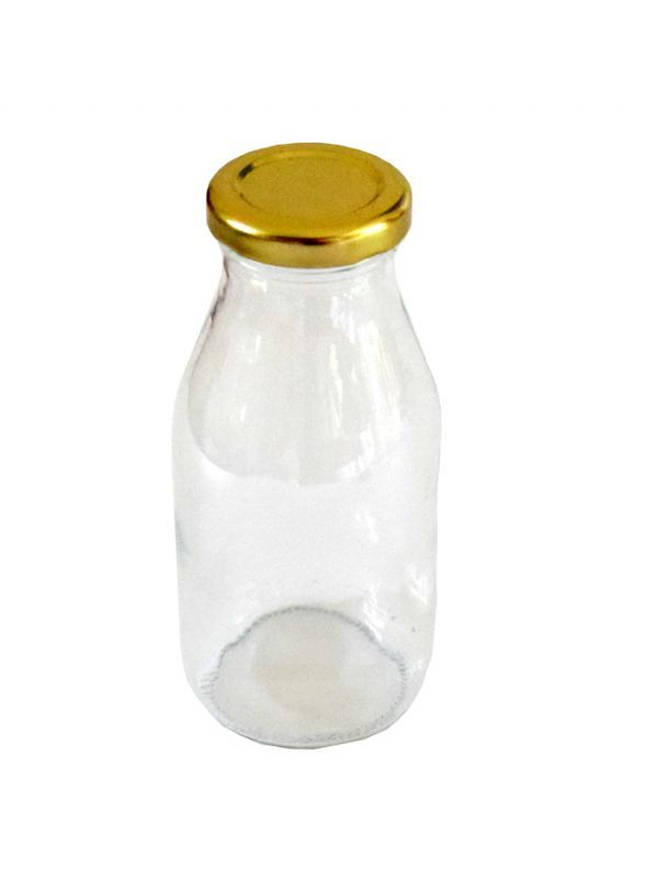 Glass Milk Bottle 250ml (x128) Gold lids 1