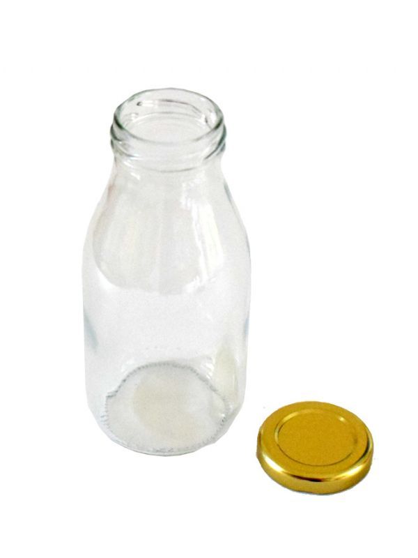 Glass Milk Bottle 250ml (x32) Gold lids 2