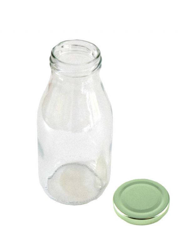 Glass Milk Bottle 250ml (x32) Silver lids 2