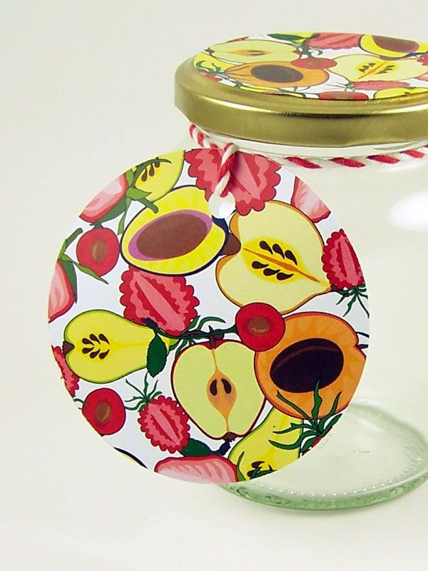 Round Tags Summer Fruits with Ribbon x5