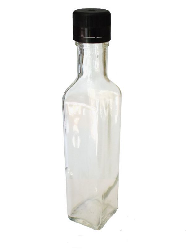 Square Marasca Glass Bottle 250ml (x100) Black Tamper Cap 1