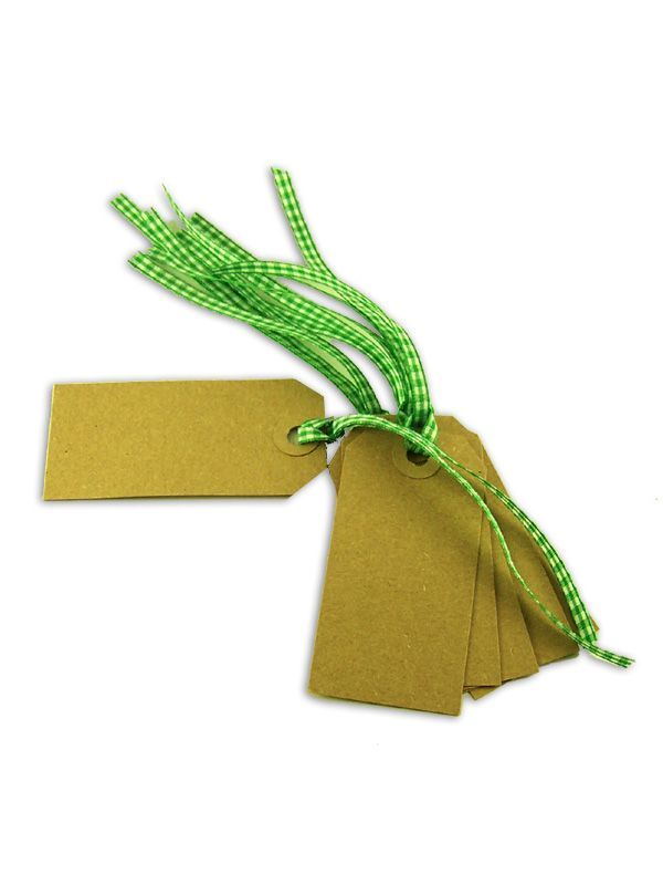 Gift Tag Kraft with Green Gingham Ribbon 83x41mm