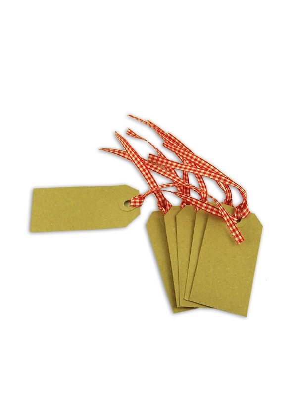 Gift Tag Kraft with Red Gingham Ribbon 83x41mm